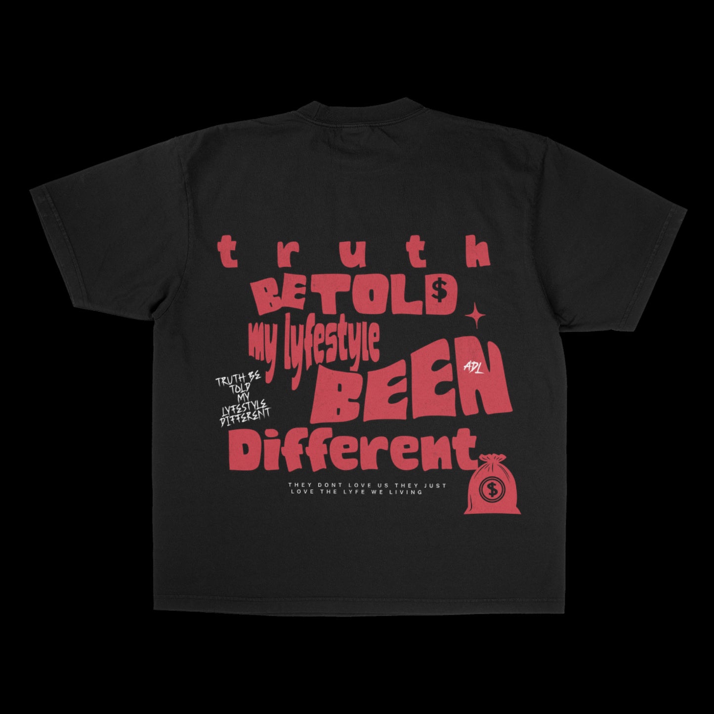 TRUTH BE TOLD black “Fake Love” heavyweight t-shirt