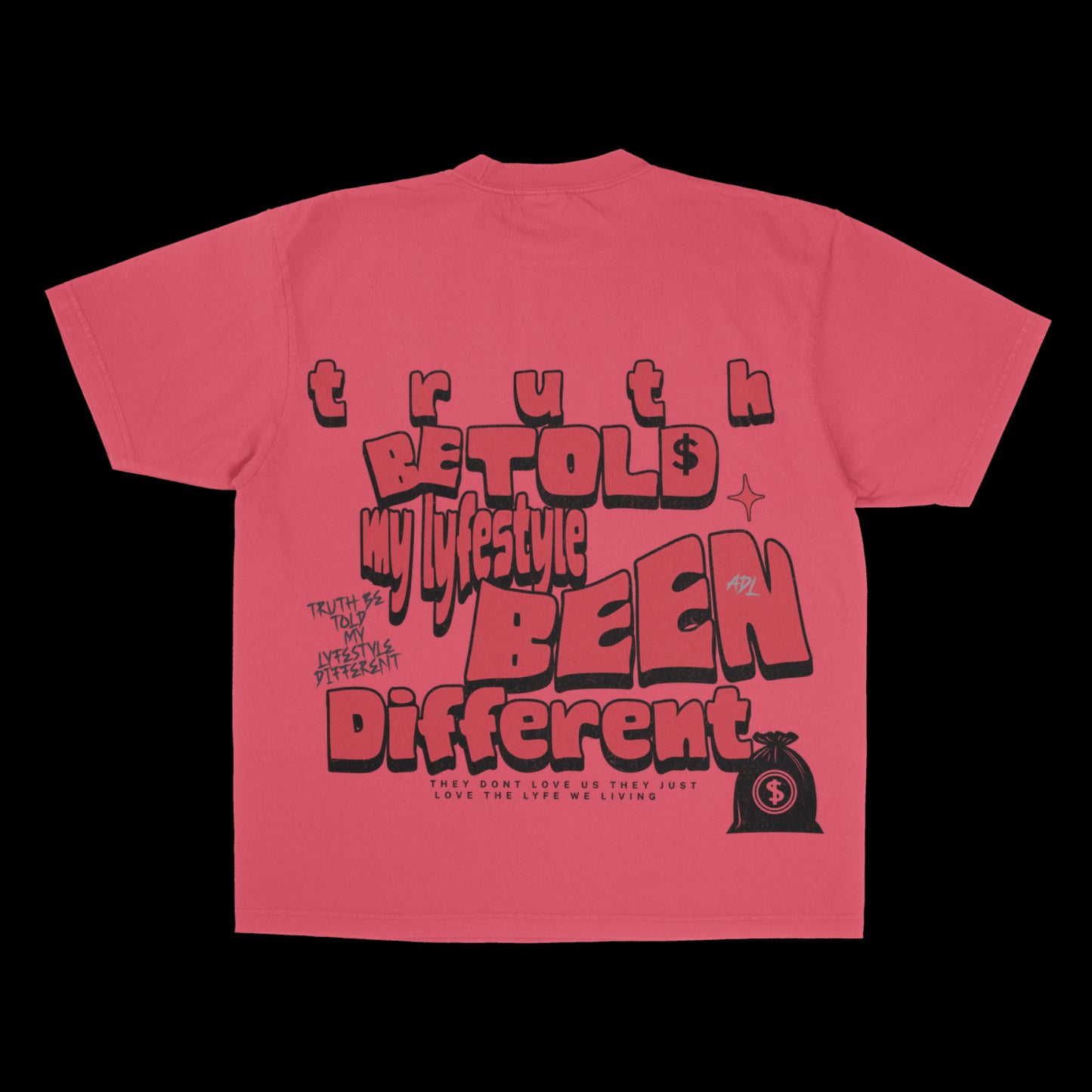 TRUTH BE TOLD pink “Fake Love” heavyweight t-shirt